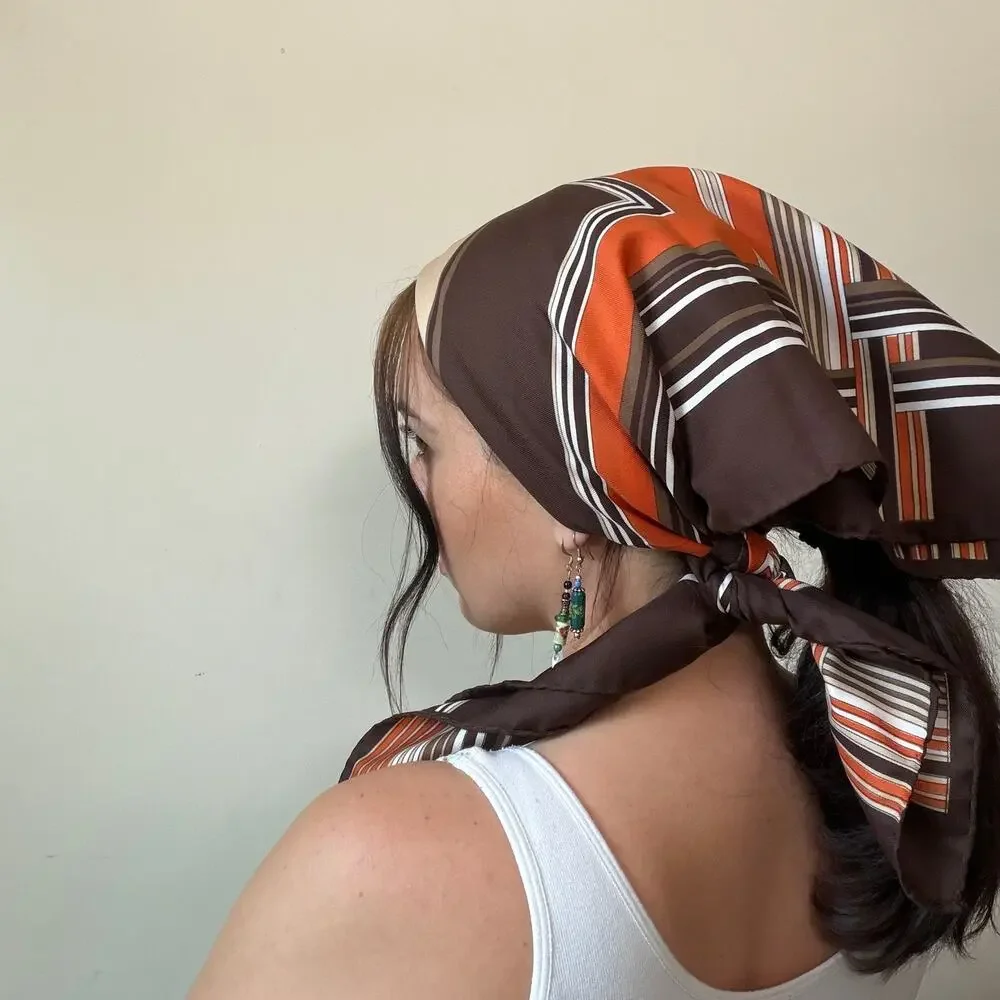 Vintage 70s Fiorini Earth Tone Mid Century Modern Square Bandana Scarf